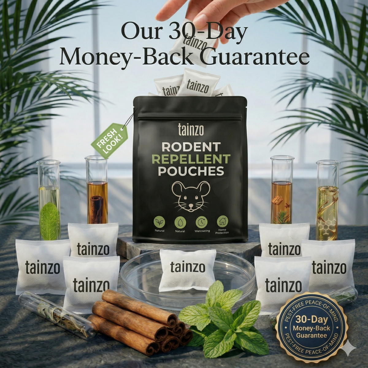 Product with loose pouches and botanical styling